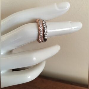 Judith Ripka Rose Gold and Silver Tone CZ Ring Size 5 (2 Pieces)